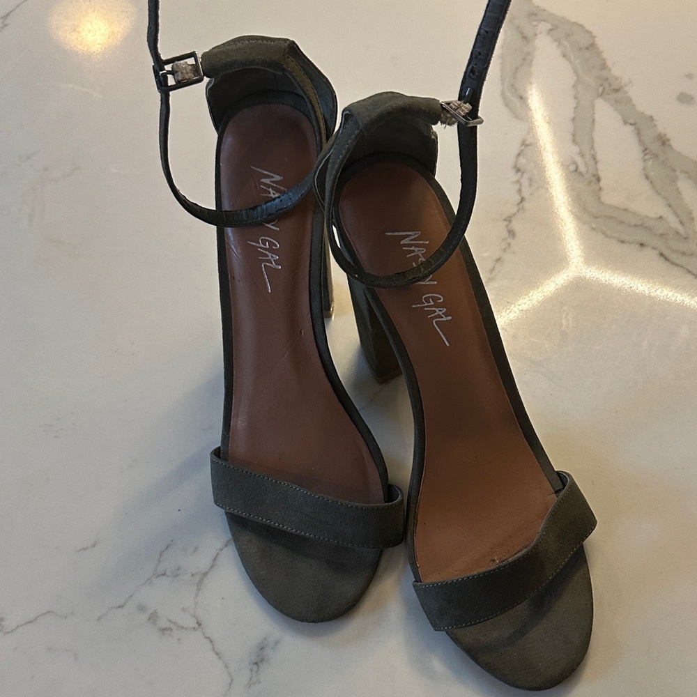 Nasty Gal Olive Ankle Strap Heels